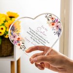 Personalised Heart-Shaped Acrylic Plaque with Texts and Flowers Anniversary Birthday Gift for Family Sister