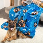 Personalized Paw Bone Pet Head Photo Flannel Blanket With Name Birthday Christmas Gift For Pet Lover