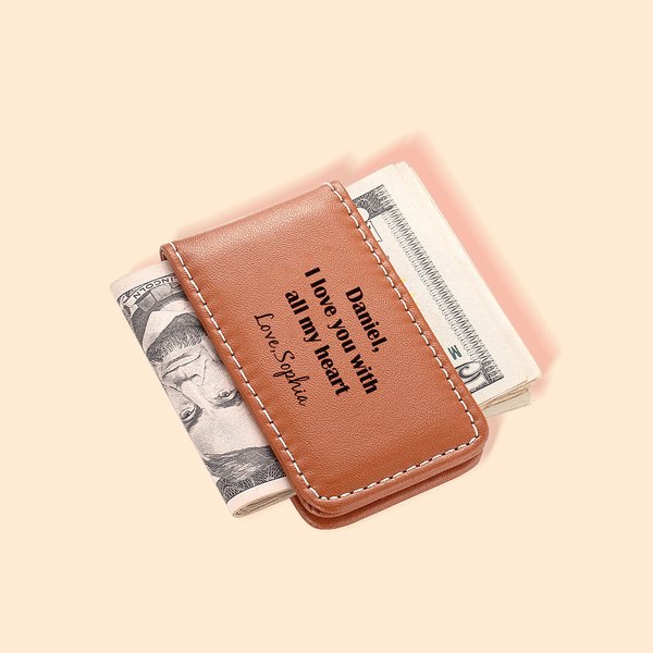 Pince à Billets Magnétique Personnalisée avec Texte Clip en Cuir Cadeau Anniversaire Saint-Valentin Fête des Pères pour Mari Petit Ami Papa