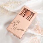 Set de Brochas de Maquillaje Personalizado 5 Pzs Flor de Nacimiento con Organizador de Brochas de Maquillaje y Espejo Regalo para Mujeres Niñas
