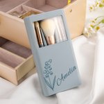 Set de Brochas de Maquillaje Personalizado 5 Pzs Flor de Nacimiento con Organizador de Brochas de Maquillaje y Espejo Regalo para Mujeres Niñas