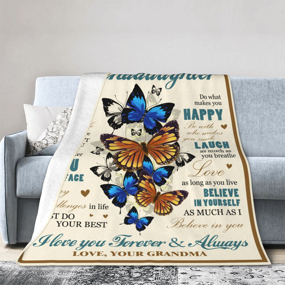 Couverture polaire douce avec nom personnalisée I Love You Forever and Always Butterfly Family Cadeau d'anniversaire pour grand-mère petite-fille