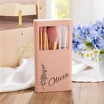 Set de Brochas de Maquillaje Personalizado 5 Pzs Flor de Nacimiento con Organizador de Brochas de Maquillaje y Espejo Regalo para Mujeres Niñas
