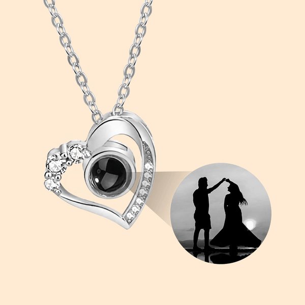 Heart Micro-carved Photo Projection Necklace for Women