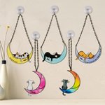 Personalized Cat On the Moon Acrylic Windows Hangings Pet Supplies Suncatcher with Suction Cup Gift for Pet Lovers