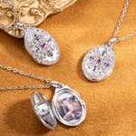 Personalized Vintage Ruby Gemstone Zircon Photo Locket Necklace Birthday Valentine's Day Gift for Women