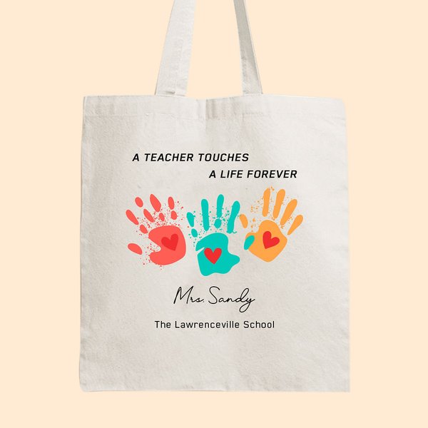 Teacher Tote Bag with Personalized Palm Print