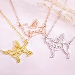 Pendentif Personnalisé Prénom et Race de Chien avec Ailes d'Ange Bijoux Commémoratifs Cadeau pour Femme Amoureuse d'Animal de Compagnie