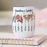 Personalised Family Watercolor Birth Flower Garden 12oz Wine Tumbler Mother's Day Birthday Gift for Grandma Mom