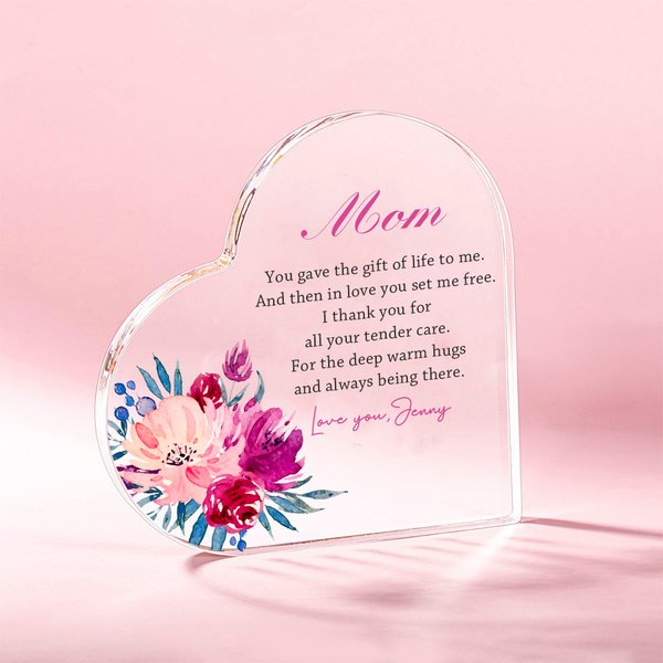 Floral Mom Heart Acrylic Plaque Desktop Decor Mother