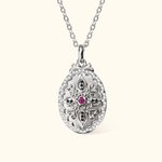 Personalized Vintage Ruby Gemstone Zircon Photo Locket Necklace Birthday Valentine's Day Gift for Women