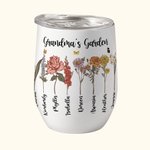 Personalised Family Watercolor Birth Flower Garden 12oz Wine Tumbler Mother's Day Birthday Gift for Grandma Mom