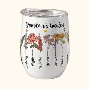 Acuarela familiar personalizada Jardín de flores de nacimiento Vaso de vino de 12oz Día de la madre Regalo de cumpleaños para la abuela Mamá