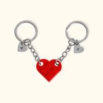 Personalised Heart Matching Blocks Keychain with Engraved Initial Heart Tag 2 Pcs Valentine's Day Anniversary Gift for Couple Friend