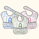 Bavaglino impermeabile personalizzato con nome e iniziale del bambino con tasca e chiusura regolabile Toddler mangiare alimentazione essenziale Baby Shower regalo di compleanno