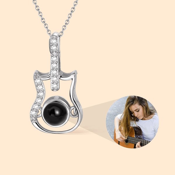 Guitar Design Projection Necklace with I Love You and Photo