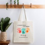 Personalised A Teacher Touches A Life Forever Teacher Palm Print Canvas Tote Bag with Name and Text Teacher Appreciation Gift for Teacher