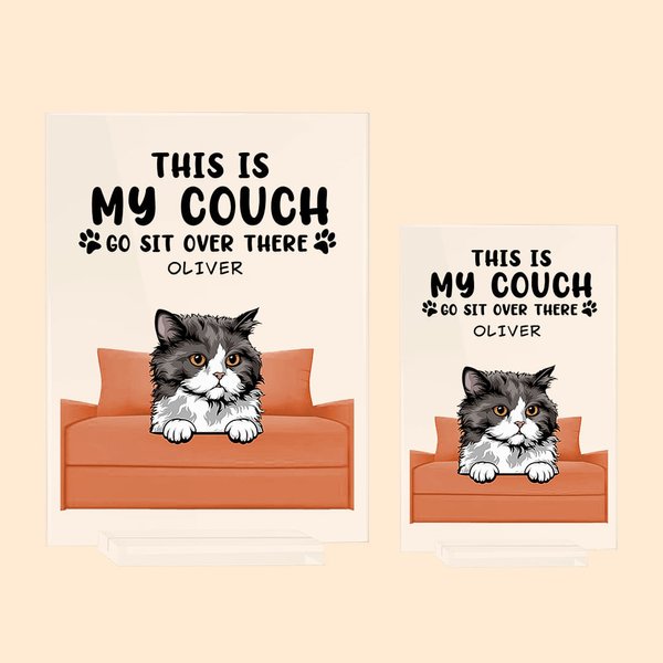 Personalisierte Dies ist meine Couch Go Sit Over There Clear Acryl Plaque Desk Decor Geburtstagsgeschenk für Tierliebhaber