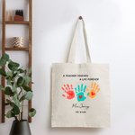 Personalised A Teacher Touches A Life Forever Teacher Palm Print Canvas Tote Bag with Name and Text Teacher Appreciation Gift for Teacher