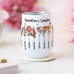 Personalised Family Watercolor Birth Flower Garden 12oz Wine Tumbler Mother's Day Birthday Gift for Grandma Mom