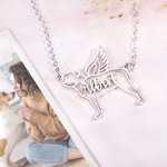 Pendentif Personnalisé Prénom et Race de Chien avec Ailes d'Ange Bijoux Commémoratifs Cadeau pour Femme Amoureuse d'Animal de Compagnie
