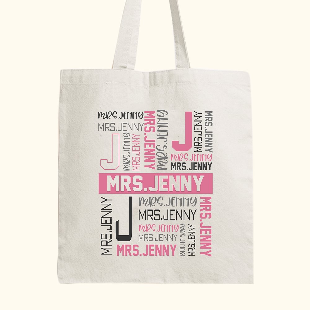 Sac à main en toile multicolore personnalisé avec nom et initiale Appréciation de l'enseignant Cadeau de rentrée pour l'enseignant