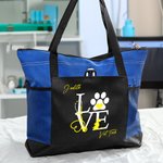 Personalized Love Veterinary Technician Tote Bag with Name Large Capacity Vet Tech Week Gift for Veterinarian Pet Lovers
