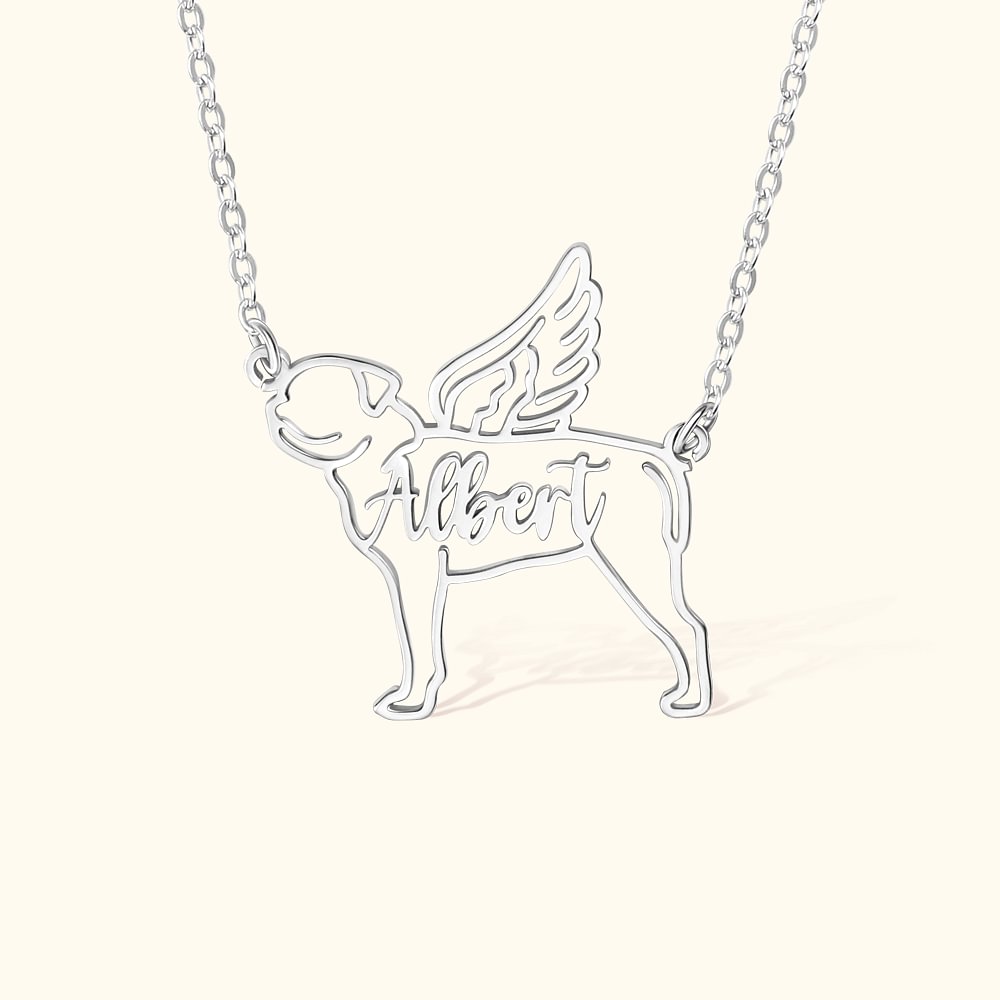 Pendentif Personnalisé Prénom et Race de Chien avec Ailes d'Ange Bijoux Commémoratifs Cadeau pour Femme Amoureuse d'Animal de Compagnie