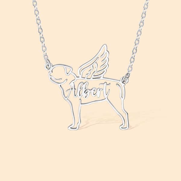 Pendentif Personnalisé Prénom et Race de Chien avec Ailes d'Ange Bijoux Commémoratifs Cadeau pour Femme Amoureuse d'Animal de Compagnie