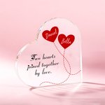 Personalisierte zwei Herzen zusammen durch Liebe Herz Acryl Plaque mit Paar Namen Valentinstag Jahrestag Geschenk für Paar verbunden