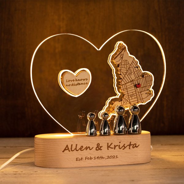 Gepersonaliseerde Hartvormige Kaart Nachtlamp LED Licht met Adres Kerstmis Verjaardag Housewarming Gift voor Familie Koppel
