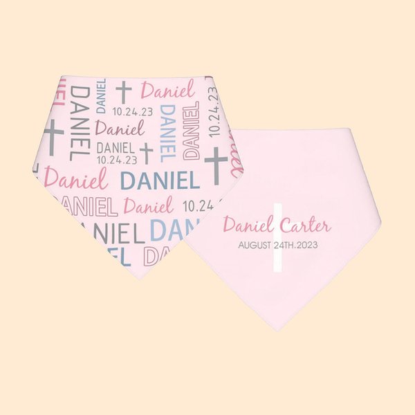 Personalised Cotton Baby Bib with Name and Date Christening Day Baby Shower Gift for Baby New Parents