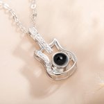 Personalised Guitar Design Projection Necklace with 100 Languages I Love You and Photo Valentine's Day Gift for Guitar Lovers