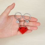 Personalised Heart Matching Blocks Keychain with Engraved Initial Heart Tag 2 Pcs Valentine's Day Anniversary Gift for Couple Friend