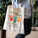 Personalised A Teacher Touches A Life Forever Teacher Palm Print Canvas Tote Bag with Name and Text Teacher Appreciation Gift for Teacher