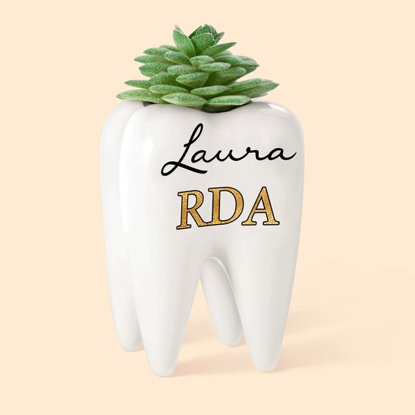Molar Vase Tooth Planter with Title and Name