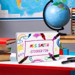 Personalised Rainbow Crayon Food-grade Metal Biscuit Tin Teacher Stuff Storage Tin with Name and Text Teacher Supply Teacher Appreciate Gift