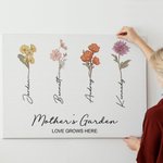 Personalized Watercolor Birth Flower Canvas Frameless Painting Gift for Grandmother Mother
