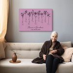 Tableau en Toile sans Cadre Personnalisé avec Nom et Fleurs de Naissance Cadeau Anniversaire Fête des Mères pour Grand-mère Mère