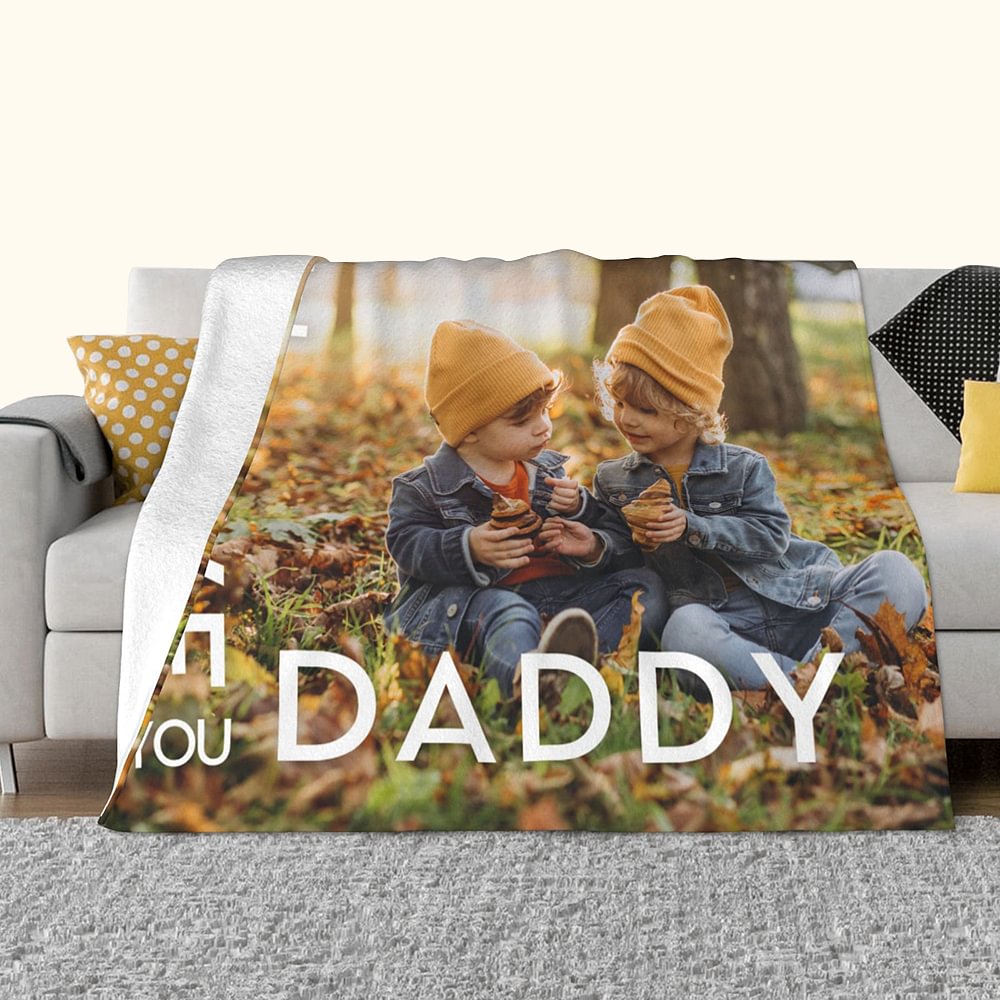 Couverture Polaire Sherpa Personnalisée avec Photo et Titre Thème We Love You Daddy Cadeau Annviersaire Fête des Pères pour Famille