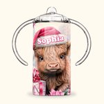 Tasse à boire personnalisée en acier inoxydable de qualité alimentaire avec nom Cadeau d'anniversaire pour les enfants Highland Cow Lover