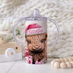 Tasse à boire personnalisée en acier inoxydable de qualité alimentaire avec nom Cadeau d'anniversaire pour les enfants Highland Cow Lover