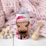 Tasse à boire personnalisée en acier inoxydable de qualité alimentaire avec nom Cadeau d'anniversaire pour les enfants Highland Cow Lover