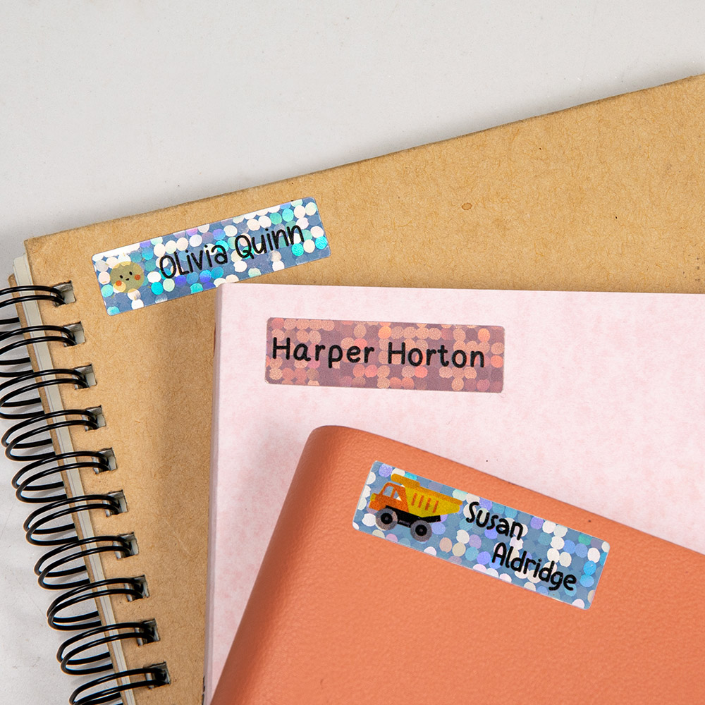 Étiquettes Imperméables à Paillettes Laser Personnalisées avec Nom de l'Enfant Fournitures Scolaires Cadeau Anniversaire Rentrée pour Enfant