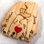 Personalized Wooden Bear Family Puzzle with 2-8 Names and Red Heart Desk Decoration Birthday Mother's Day Gift for Family