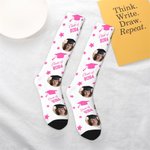 Calzini personalizzati multicolore Calzini alti fino al ginocchio con foto Regalo di laurea morbido e traspirante per l'amico compagno di classe