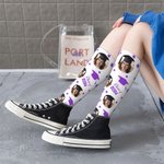 Calzini personalizzati multicolore Calzini alti fino al ginocchio con foto Regalo di laurea morbido e traspirante per l'amico compagno di classe