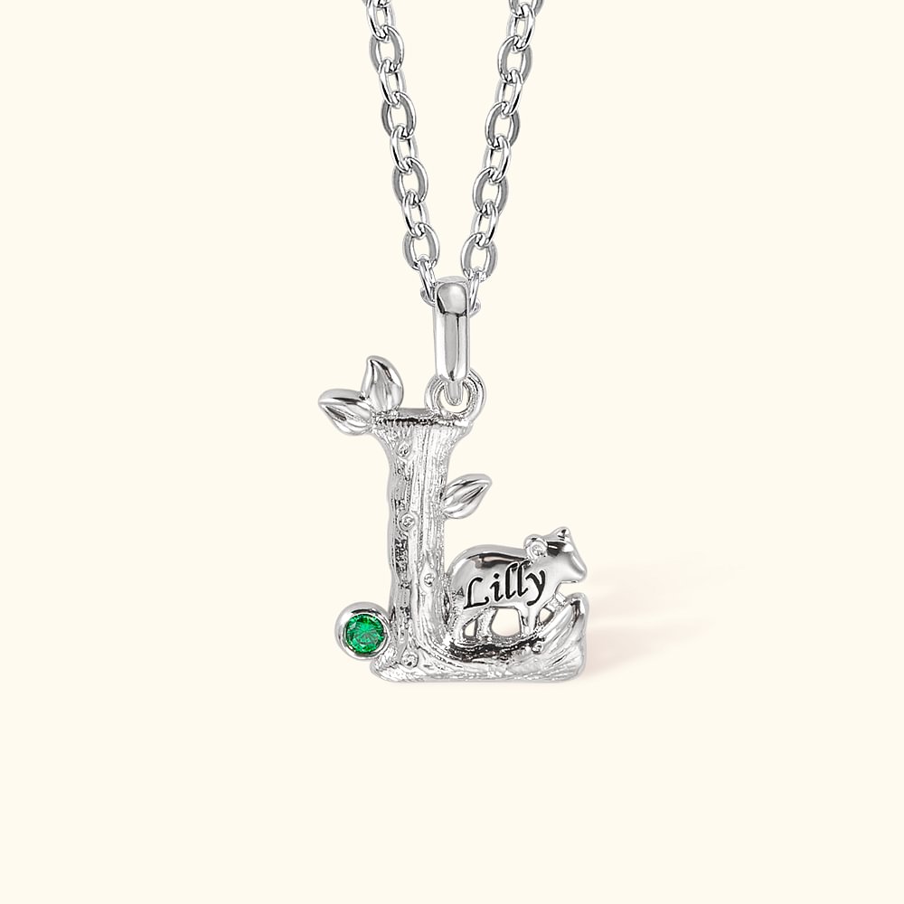 Collier Personnalisé avec Initiale Pierre de Naissance Pendentif Feuille et Ours Bijoux de Bohème Cadeau Anniversaire pour Femme