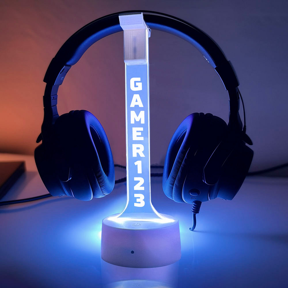 Support de Casque Audio en Acrylique Personnalisé avec Nom à Lumière Multicolore Cadeau Anniversaire Noël pour Amoureux de Jeux Vidéo
