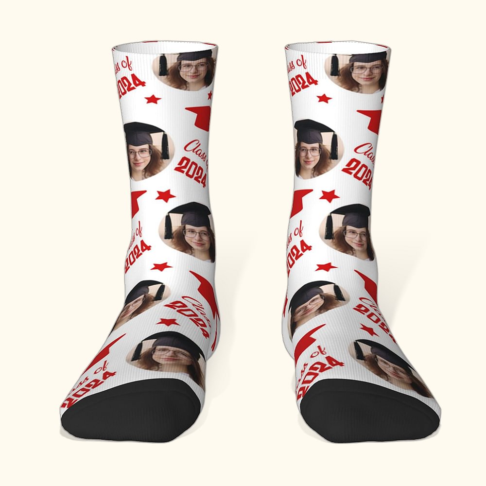 Chaussettes hautes personnalisées multicolores avec photo Cadeau de fin d'études pour un ami ou un camarade de classe